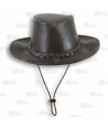 Sombrero de ala ancha de piel color negro. Disponible en tres tallas. Con cordón y tanca de ajuste
