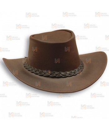 Sombrero de ala ancha de piel de primera calidad color marrón. Disponible en cuatro tallas.