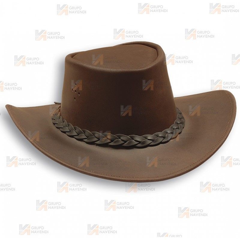 Sombrero de ala ancha de piel de primera calidad color marrón. Disponible en cuatro tallas.