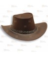 Sombrero de ala ancha de piel de primera calidad color marrón. Disponible en cuatro tallas.