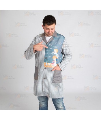 Bata de hombre con dibujos infantiles en tejido vichy para guarderías y colegios