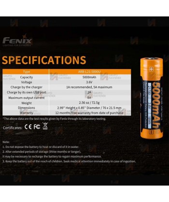 Batería de Li-Ion Fénix 3,6V y 5000 mAh