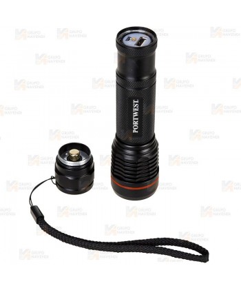 Linterna recargable con micro USB con zoom que proporciona 600 lúmenes