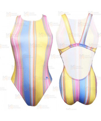 Bañador de natación Pastel Stripes de tirantes anchos para mujer
