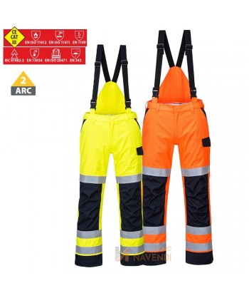 Pantalón ignífugo, antiestático, anti arco, impermeable, de alta visibilidad y con protección química tipo 6