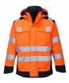 Parka ignífuga, antiestática, anti arco, impermeable de alta visibilidad y con protección química tipo 6