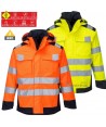 Parka ignífuga, antiestática, anti arco, impermeable de alta visibilidad y con protección química tipo 6