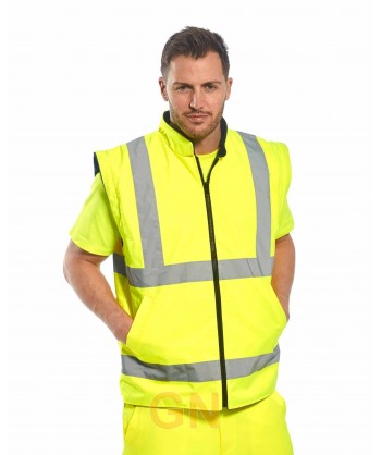 Parka bicolor de alta visibilidad desmontable 5 en 1 naranja flúor y marino