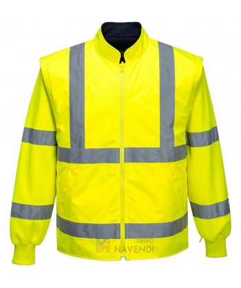Parka bicolor de alta visibilidad desmontable 5 en 1 naranja flúor y marino