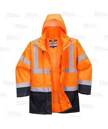 Parka bicolor de alta visibilidad desmontable 5 en 1 naranja flúor y marino
