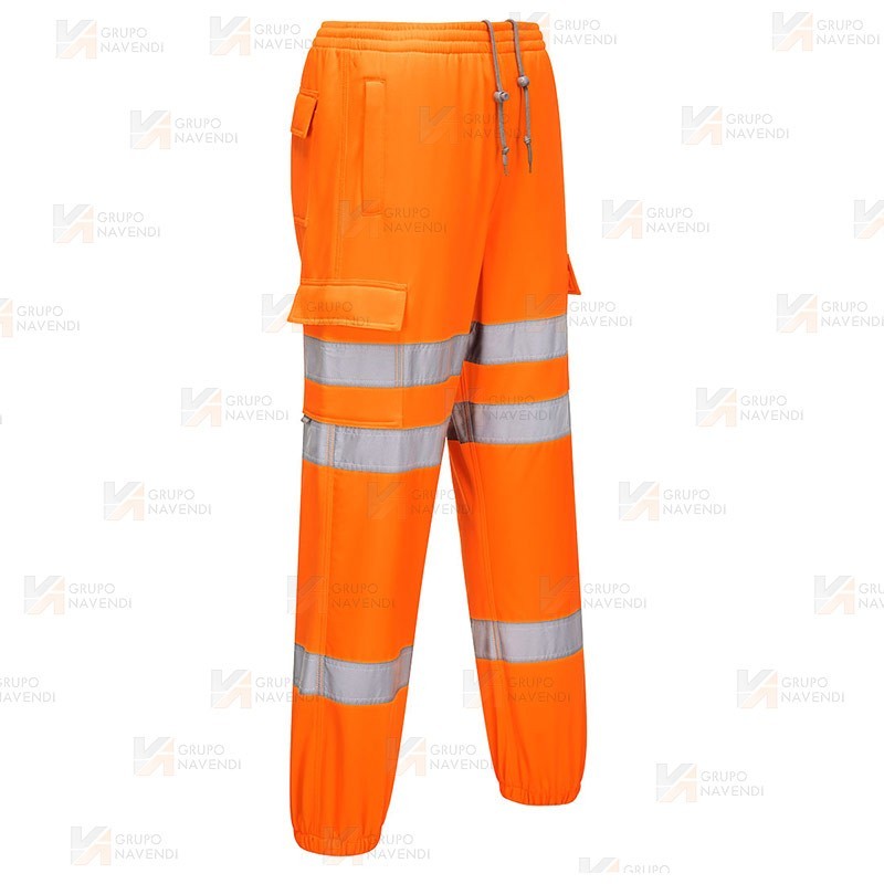 Pantalón deportivo con refuerzos en alta visibilidad naranja flúor