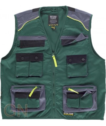 Chaleco combinado multibolsillos tipo safari color verde/gris oscuro