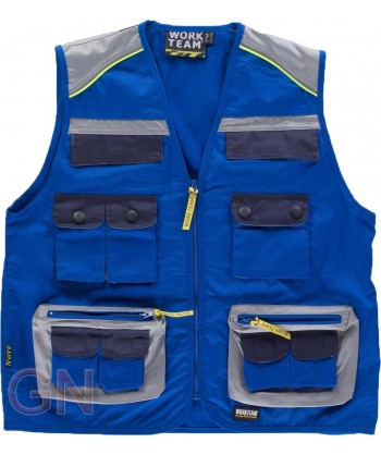 Chaleco combinado multibolsillos tipo reportero color azulina/gris claro