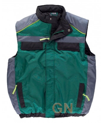 Chaleco combinado, multibolsillos y acolchado verde oscuro/gris