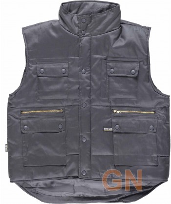 Chaleco acolchado multibolsillos de algodón gris