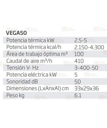 Calefactor eléctrico trifásico de 2,5-5 kW y 410 m³/h