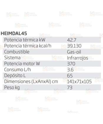 Calefactor Infrarrojos a gasoil de 42,7 kW y 39.130 Kcal/h