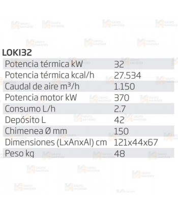 Calefactor a gasoil con chimenea de 32 kW-27.534 Kcal/h y 1.150 m³/h. Combustión indirecta