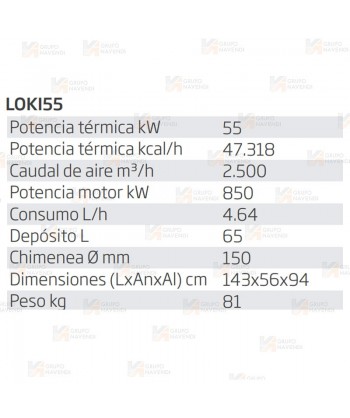 Calefactor a gasoil con chimenea de 55 kW-47.318 Kcal/h y 2.500 m³/h. Combustión indirecta