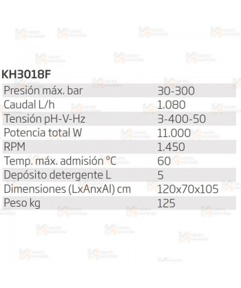 Hidrolimpiadora trifásica para uso intensivo de agua fría a 300 Bar y 1080 litros/hora
