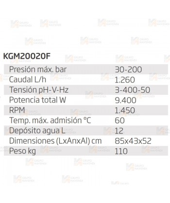 Hidrolimpiadora eléctrica fija de agua fría a 200 BAR y 1.260 l/m