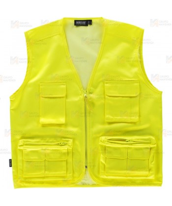 Chaleco alta visibilidad multibolsillos tipo reportero amarillo flúor