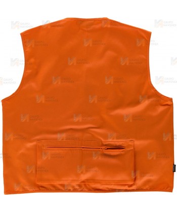 Chaleco alta visibilidad multibolsillos tipo reportero naranja flúor
