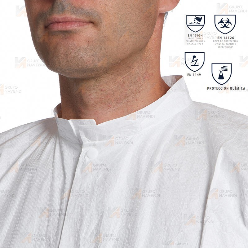 Bata TYVEK 500 cuello mao y corchetes sin bolsillos (Tipo PB6)