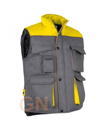 Chaleco acolchado, bicolor, multibolsillos gris/amarillo