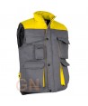 Chaleco acolchado, bicolor, multibolsillos gris/amarillo