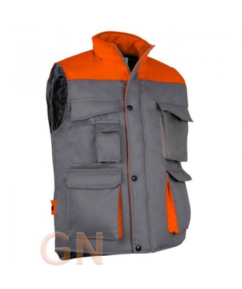 Chaleco acolchado, bicolor, multibolsillos gris/naranja