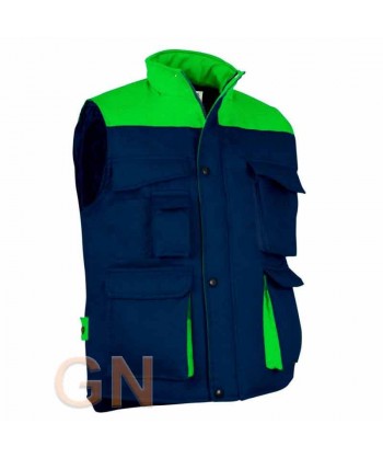 Chaleco acolchado, bicolor, multibolsillos marino/verde manzana