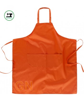 Delantal con peto de color liso y bolsillos  color naranja