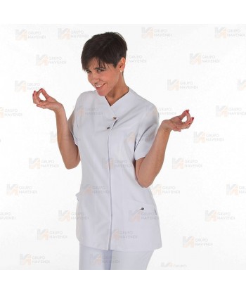 Chaqueta sanitaria abierta de microfibra para mujer color blanco