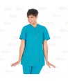 Chaqueta sanitaria abierta de microfibra para mujer color turquesa
