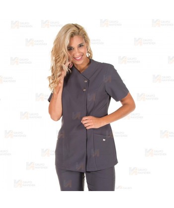 Chaqueta sanitaria abierta de microfibra para mujer color gris marengo
