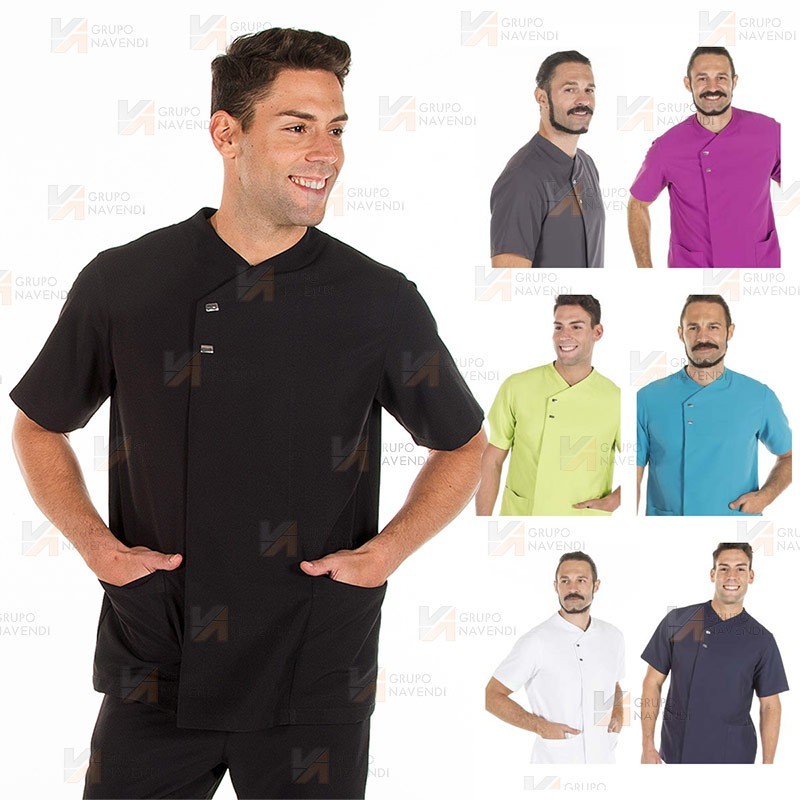 Chaqueta sanitaria abierta de microfibra para caballero color negro