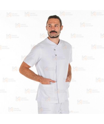 Chaqueta sanitaria abierta de microfibra para caballero color blanco