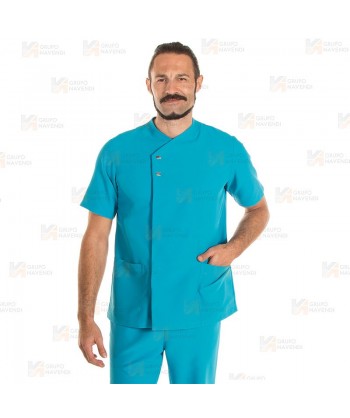 Chaqueta sanitaria abierta de microfibra para caballero color turquesa