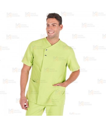 Chaqueta sanitaria abierta de microfibra para caballero color pistacho