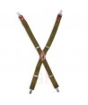 Tirantes  con cuatro pinzas de color verde kaki para delantales y pantalones