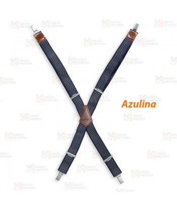 Tirantes  con cuatro pinzas de color azulina para delantales y pantalones