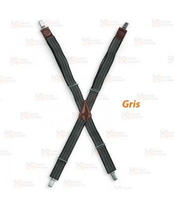 Tirantes  con cuatro pinzas de color gris para delantales y pantalones