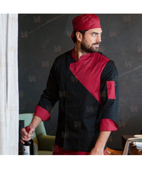 Chaqueta de cocina de maga 3/4 con corchetes