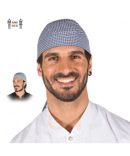 Gorro bandana de cuadritos azules y cuadros grises