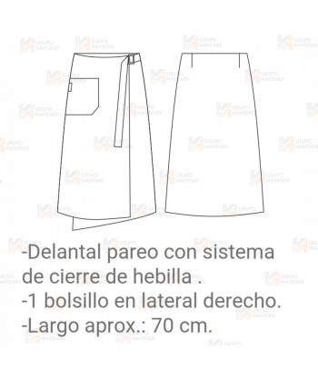 Delantal francés largo de loneta a rayas con hebilla y bolsillo