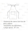 Delantal con peto de loneta a rayas con tira de piel y 4 bolsillos