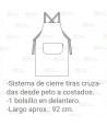 Delantal largo con peto y bolsillos. Ajuste mediante tirantes cruzados