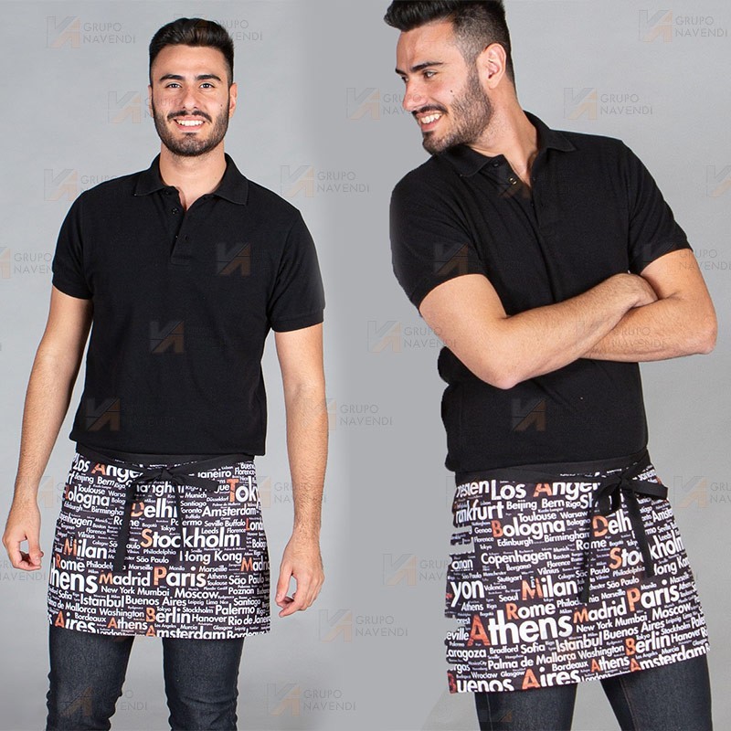 Delantal corto estampado letras con un bolsillo