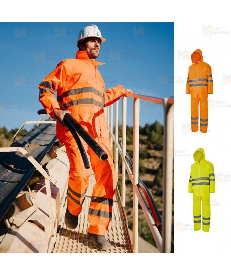 Traje de agua o lluvia alta visibilidad amarillo y naranja alta visibilidad